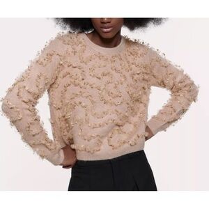 ✨ Zara Knit Pullover Sweater with Sparkly Gold Tulle Detail - NWOT ✨